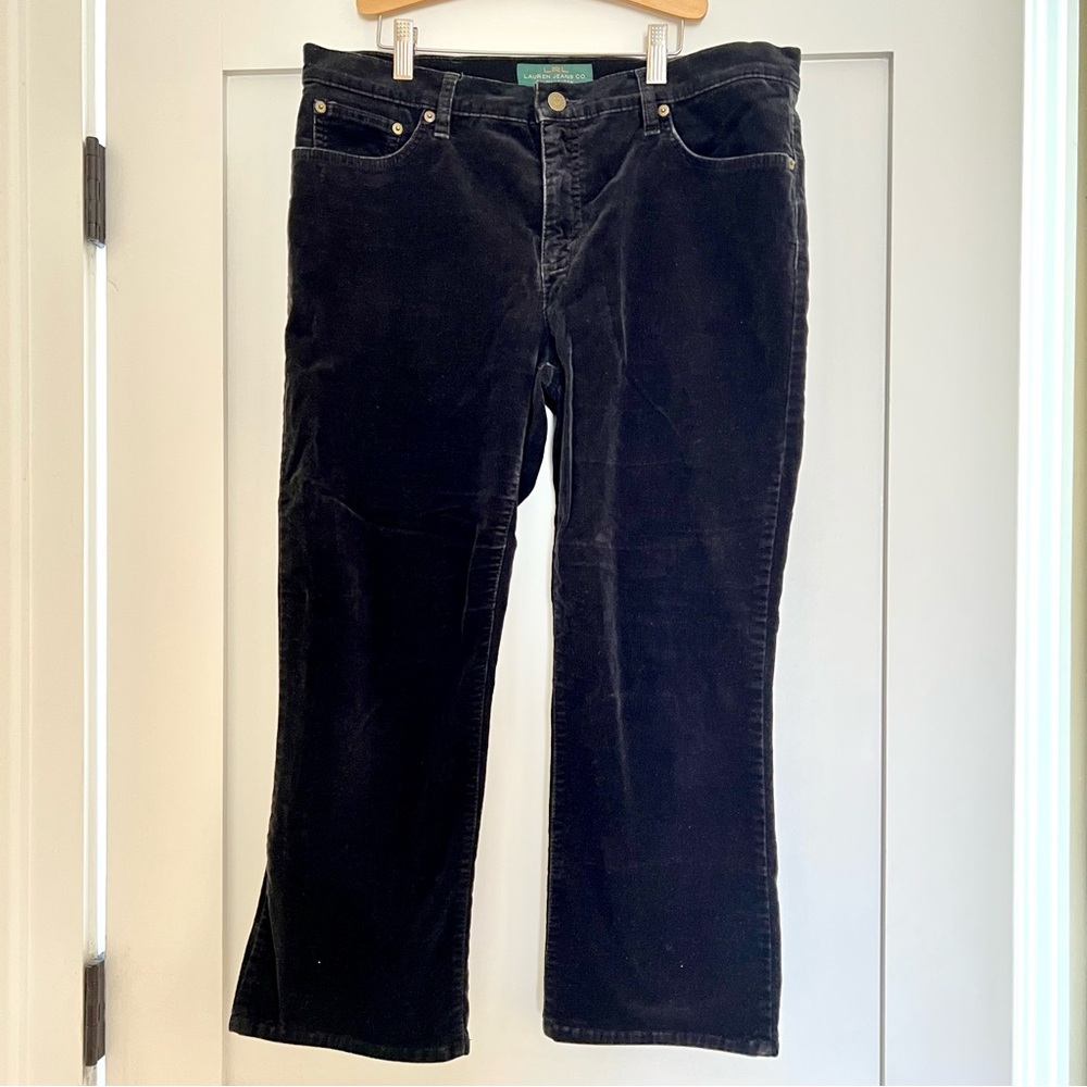 Ralph Lauren Black Velvet/ fine cord cropped stretch jeans Size 12